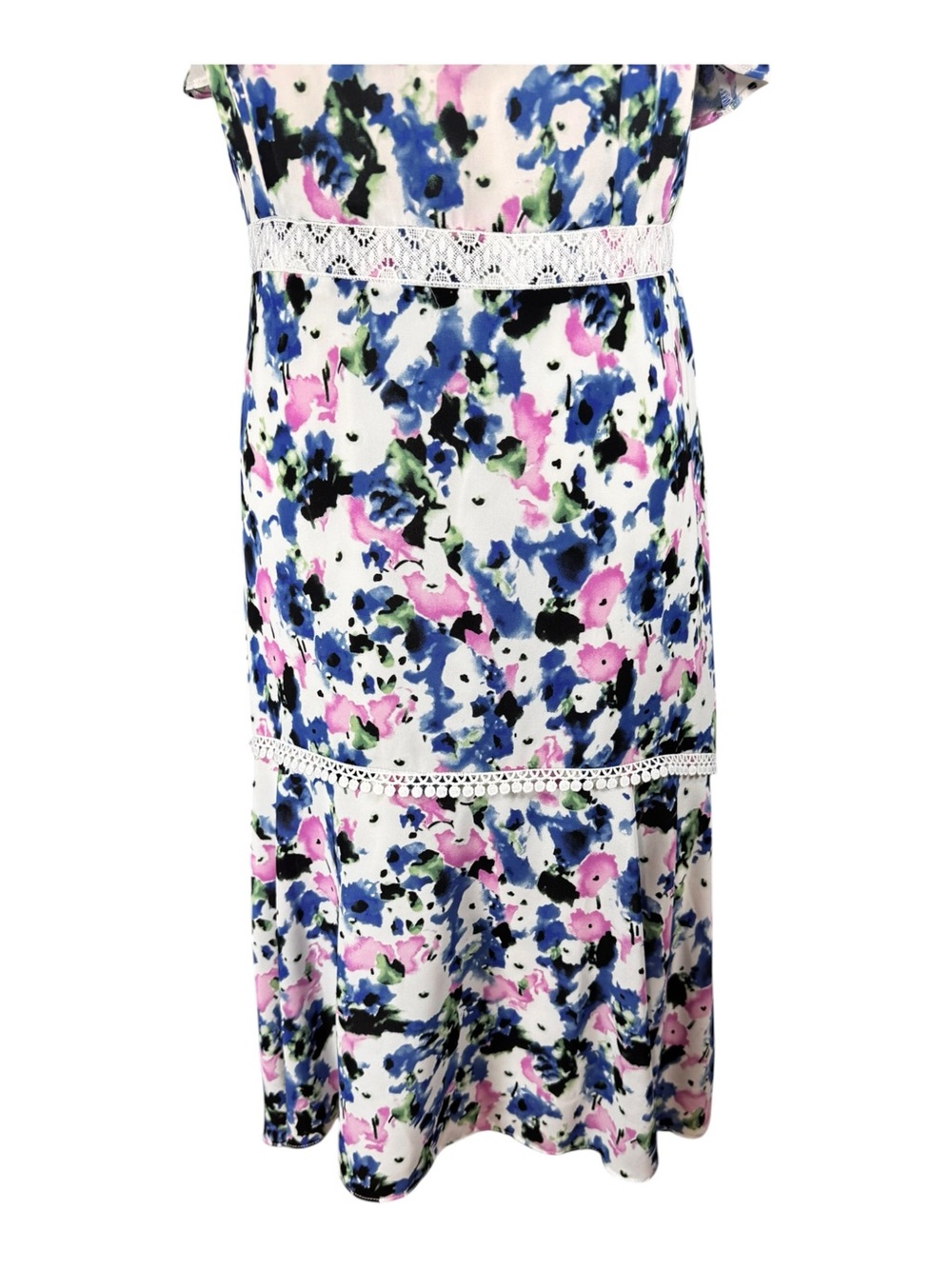 BCBGMAXAZRIA Blue Pink Floral Ruffle Cami Midi Dress Size 8 NWOT - Picture 4 of 8